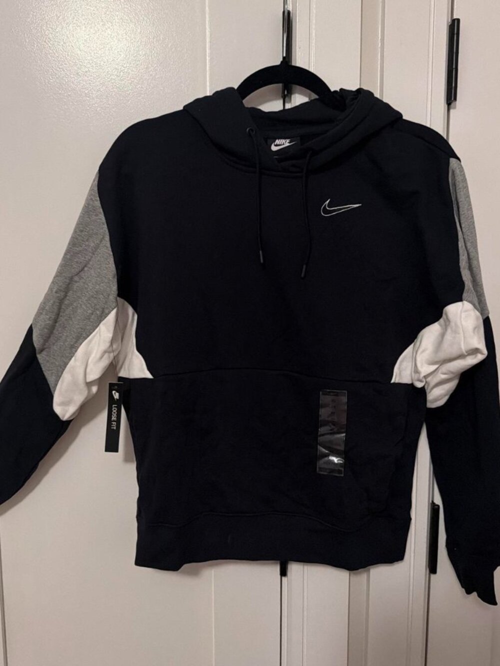 Nike black, gray, and white color block hoodie